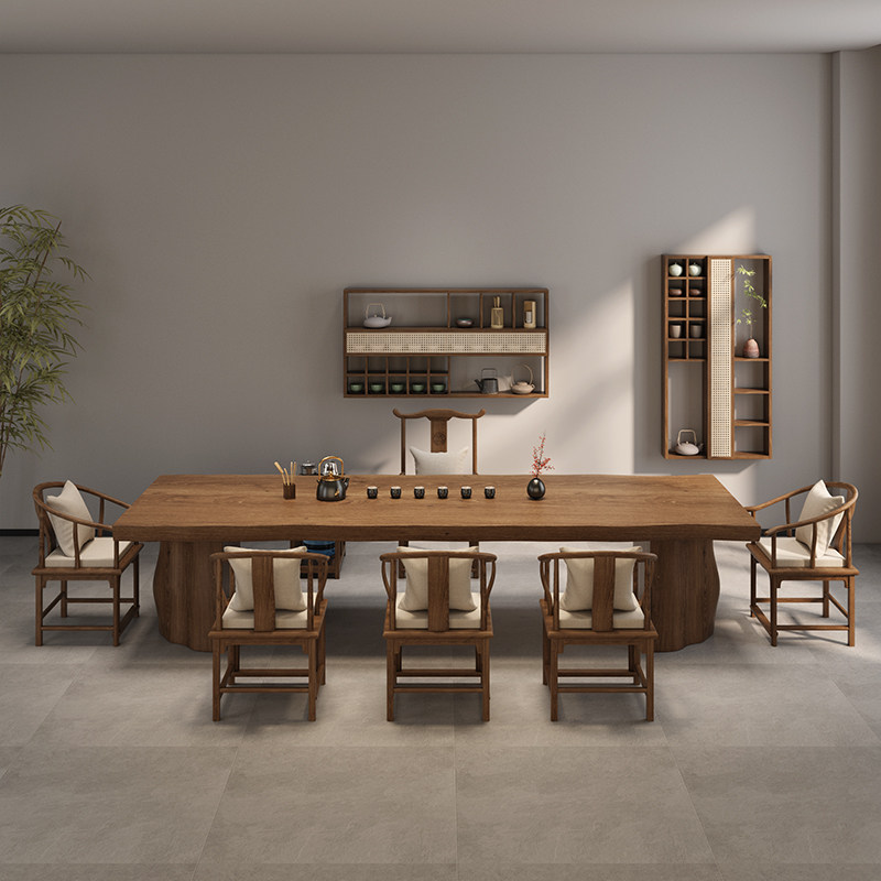 新中式实木大板茶桌椅组合现代办公室功夫茶台茶几阳台泡茶桌家用 - 图3