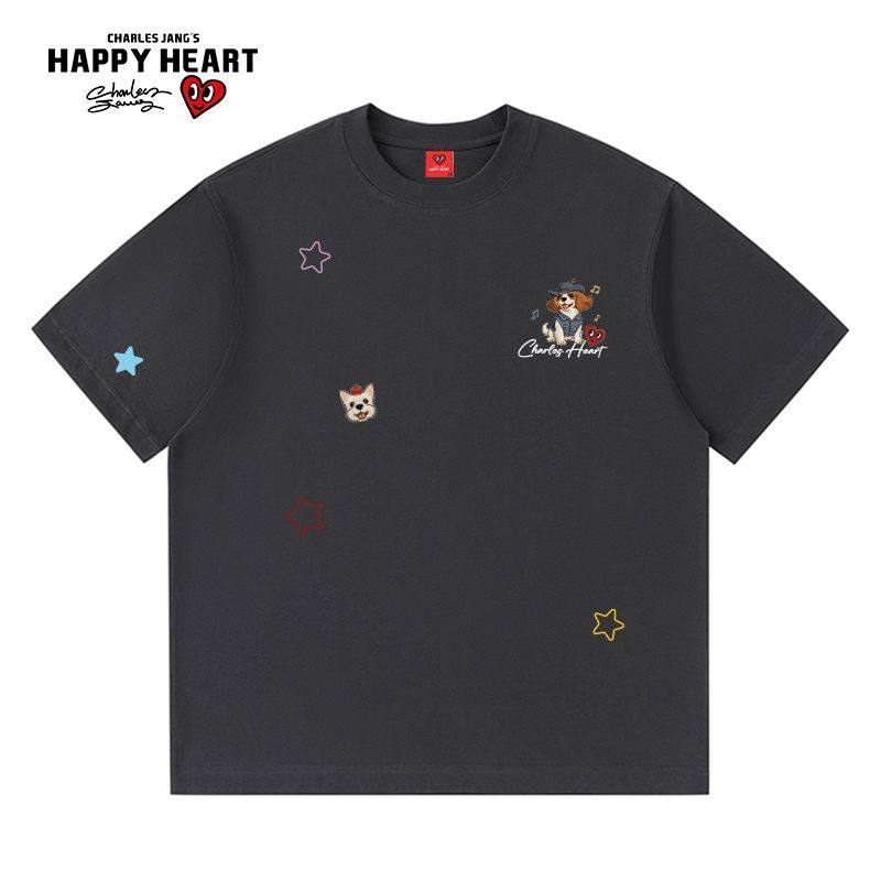 查尔斯桃心纯棉重磅高克重春季新款卡通星星印花圆领情侣短袖T恤,淘宝优惠券,粉丝福利购,淘宝优惠卷
