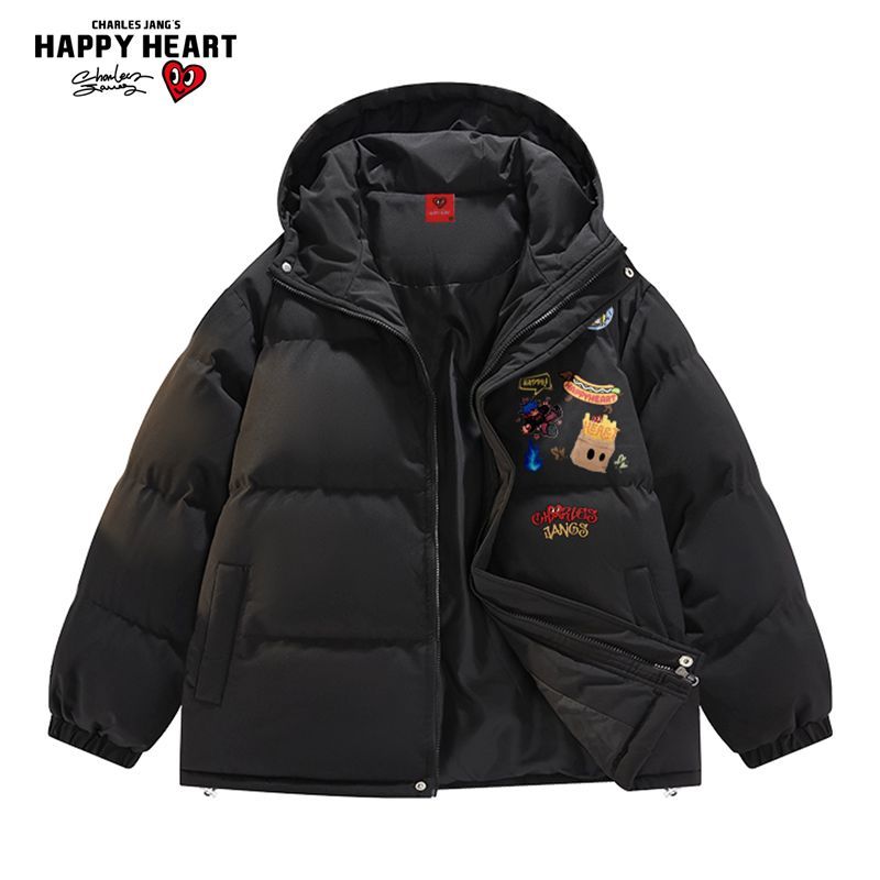 查尔斯桃心美式加厚涂鸦印花棉衣男女冬季新款保暖棉服情侣外套潮 - 图0