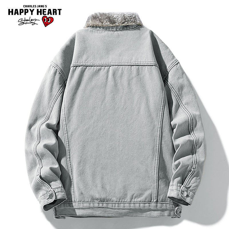 查尔斯桃心 秋冬季加绒加厚保暖翻领牛仔夹克男工装多口袋外套,淘宝优惠券,粉丝福利购,淘宝优惠卷