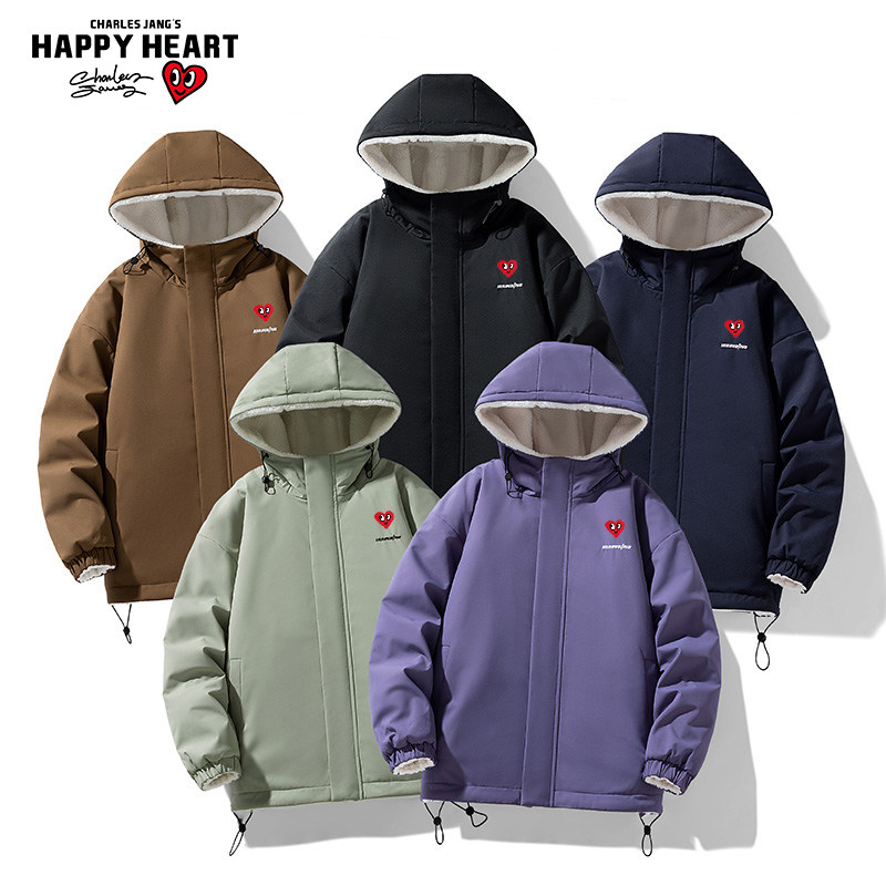查尔斯桃心 两面穿羊羔绒棉服男士冬季2025新款加厚保暖连帽外套,淘宝优惠券,粉丝福利购,淘宝优惠卷