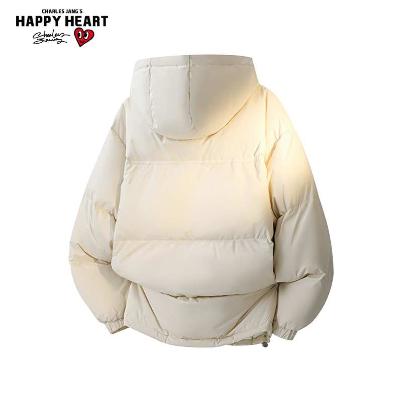 查尔斯桃心趣味花卉印花羽绒服男女冬季新款连帽加厚保暖面包外套 - 图1