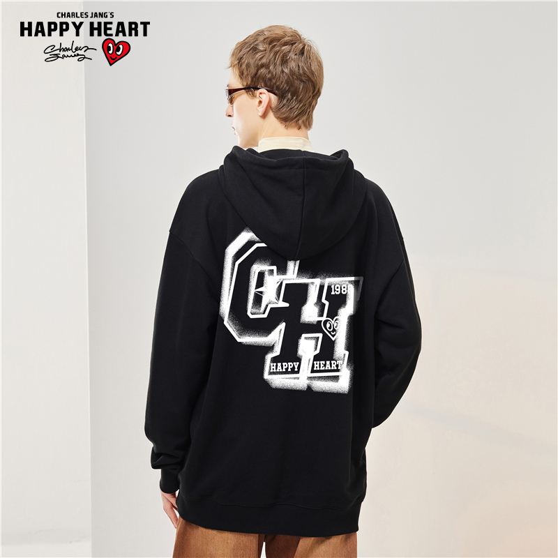查尔斯桃心男款春秋季宽松连帽卫衣 查尔斯桃心服饰卫衣