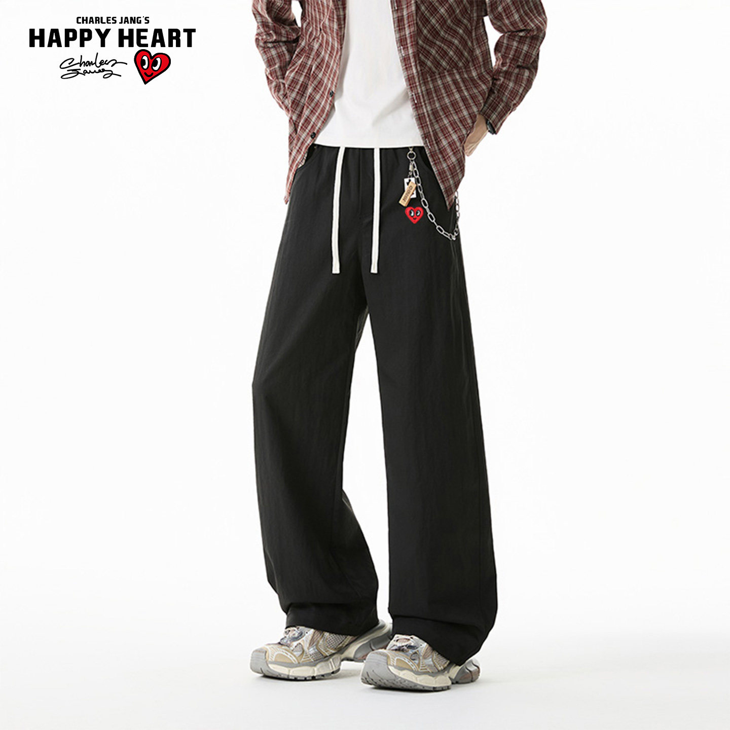 查尔斯桃心休闲裤男女同款春季新款户外运动百搭伞兵直筒冲锋长裤,淘宝优惠券,粉丝福利购,淘宝优惠卷