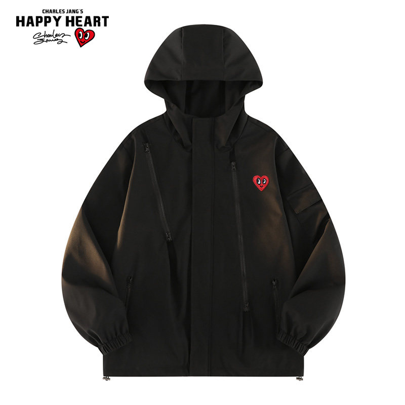 查尔斯桃心 渐变色防水防风冲锋衣男春秋季户外运动连帽夹克外套