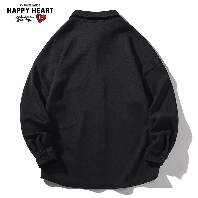 查尔斯桃心 拼接小熊翻领长袖衬衫男2025新款秋冬季加绒加厚外套