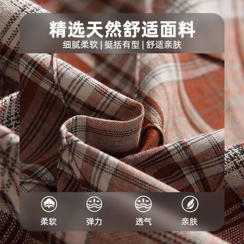 查尔斯桃心 美式复古立体缝线格子短袖衬衫男女夏季痞帅衬衣外套 - 图3