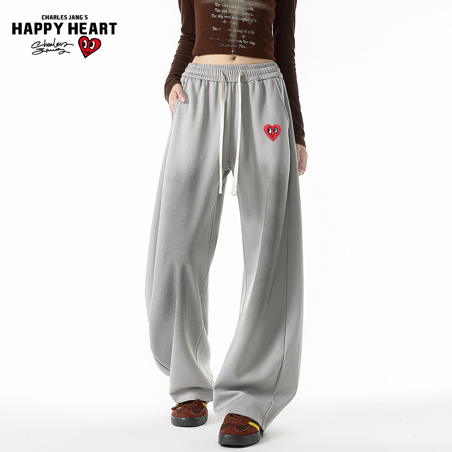 查尔斯桃心美式磨白裤子男女春秋季新款宽松阔腿直筒垂感休闲长裤,淘宝优惠券,粉丝福利购,淘宝优惠卷