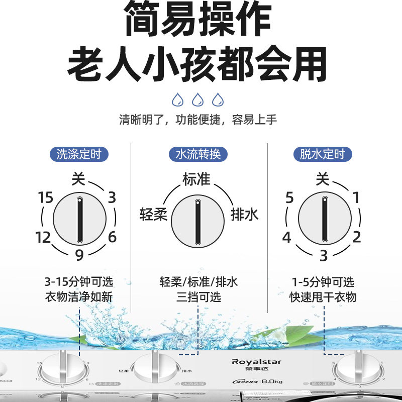 荣事达8公斤洗衣机家用10kg小型缸 荣事达宏浩洗衣机