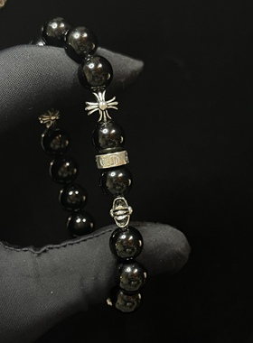 A lone ranger原创高级轻奢925银手链十字架黑曜石手串手链