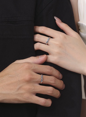 纯银999流星雨情侣对戒时尚ins风小众高级感新款星河情侣开口指环