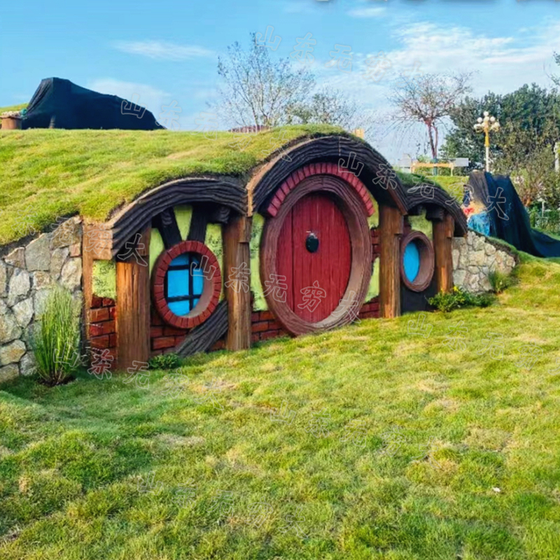 Hobbit hut rural revitalization tourist area landscape ornaments movie Lord of the Rings film and television props house