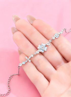 S925纯银四叶草手链女生轻奢小众设计感珐琅夜光新款手饰送闺蜜