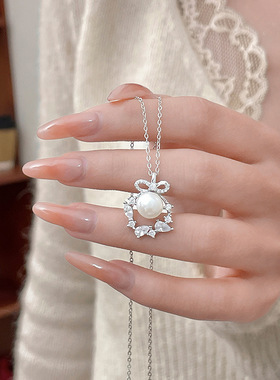 原创在逃公主蝴蝶结纯银项链韩版简约小清新少女心锁骨链ins吊坠