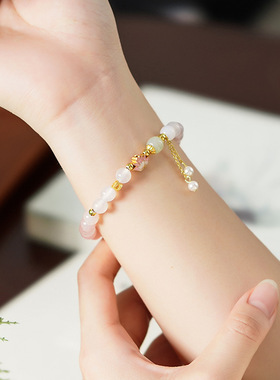 天然渐变玛瑙手串女S925纯银新中式小众高级感莲花手链女款送礼