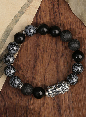 纯银招财貔貅手串男款