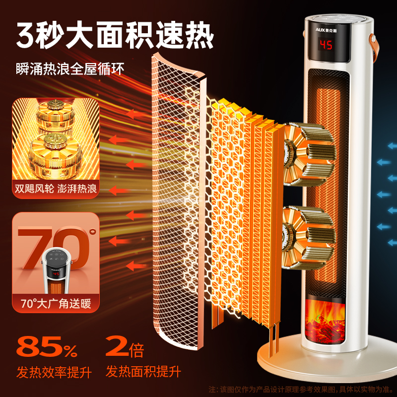 奥克斯取暖器暖风机家用节能电暖气电暖器石墨烯2024新款热风机 - 图0
