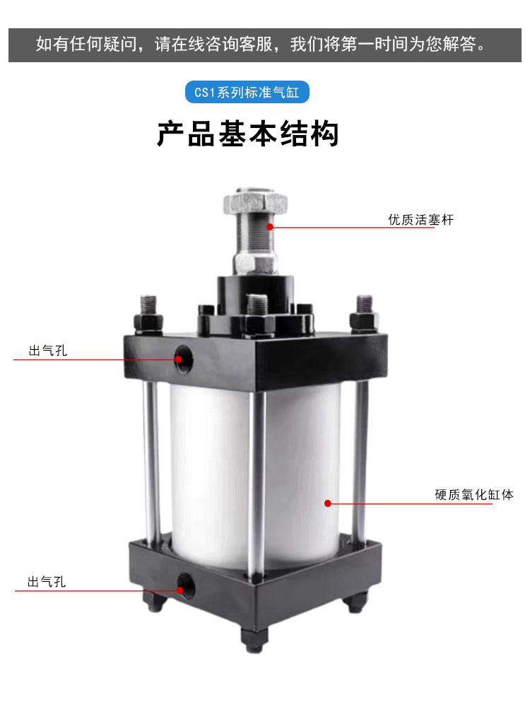 重型大推力气缸CS1BN/CDS1BN250-25/50/100/200/300/400/500 - 图1