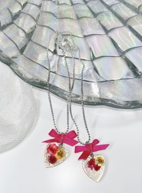 出口老货梦核永生干花爱心项链