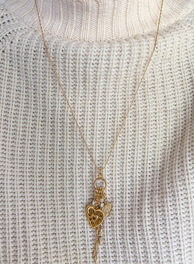 GOOGMO金色流苏爱心长款项链女度假风小众设计毛衣链复古高级感