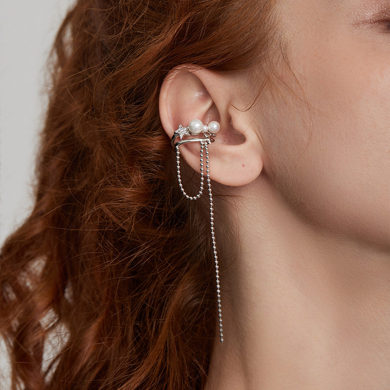 【姜贞羽同款】GOOGMO流苏耳环气质耳坠小众设计纯银珍珠耳饰耳夹,淘宝优惠券,粉丝福利购,淘宝优惠卷