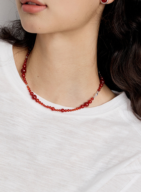 GOOGMO西西里娅系列红玛瑙串珠项链女高级感叠戴颈链配饰新年礼物
