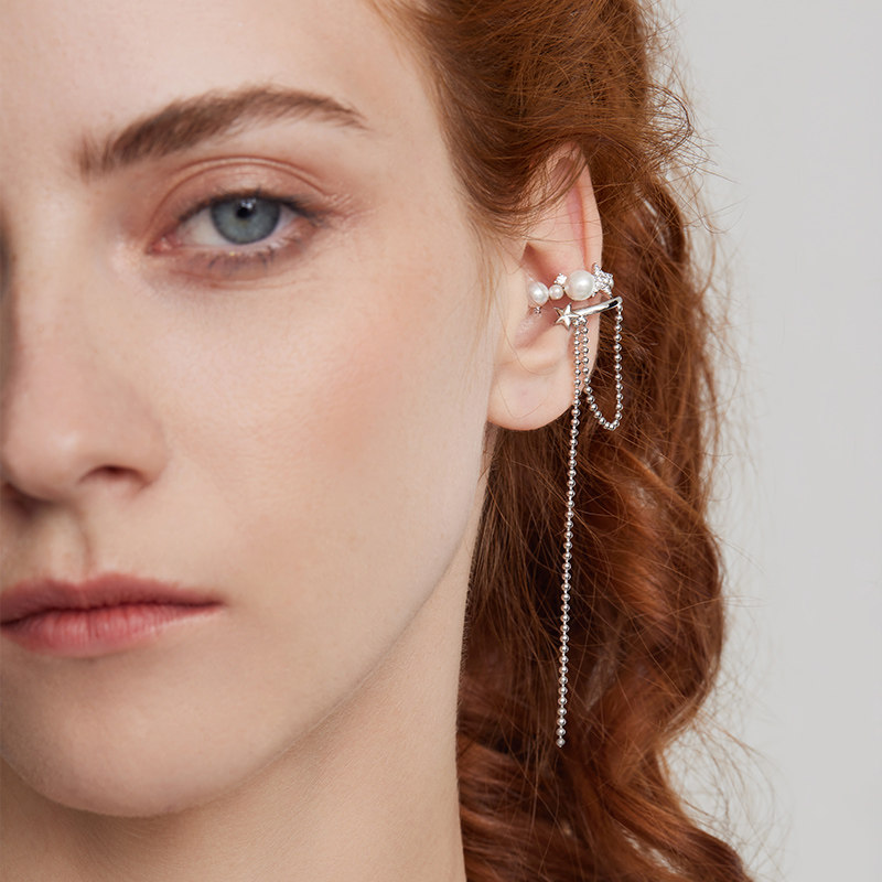 【姜贞羽同款】GOOGMO流苏耳环气质耳坠小众设计纯银珍珠耳饰耳夹,淘宝优惠券,粉丝福利购,淘宝优惠卷