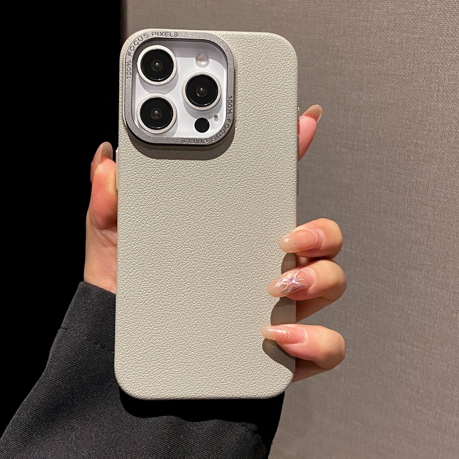 ins风荔枝纹高级感钛灰色适用苹果15promax手机壳iphone14金属按键13全包防摔12男女网红新款14pro耐脏不变色