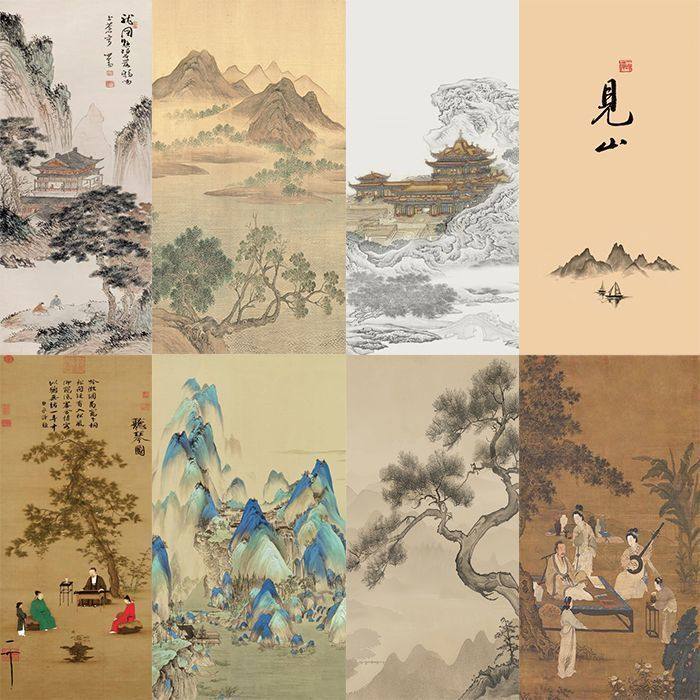 新中式宋式美学古画竖版玄关花鸟中古风茶室背景墙墙布壁画壁纸,淘宝优惠券,粉丝福利购,淘宝优惠卷