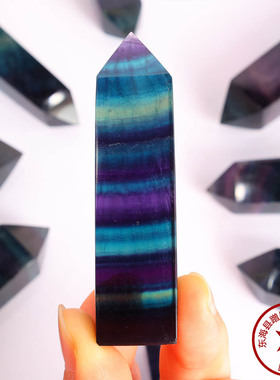 天然水晶萤石四方单尖柱摆件原晶石打磨家居装饰能量风水柱粉晶