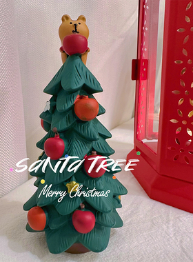 ins迷你版圣诞树小松鼠小猫咪苹果松树公仔桌面装饰圣诞节小摆件