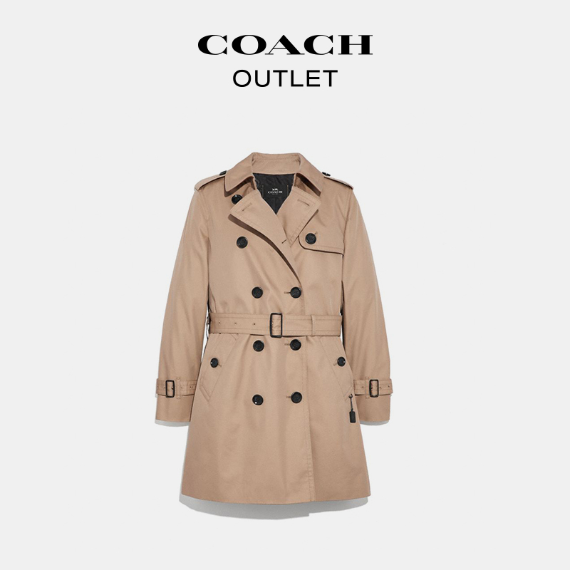 COACH/蔻驰奥莱女士风衣外套春季中长款舒适休闲卡其色-图0