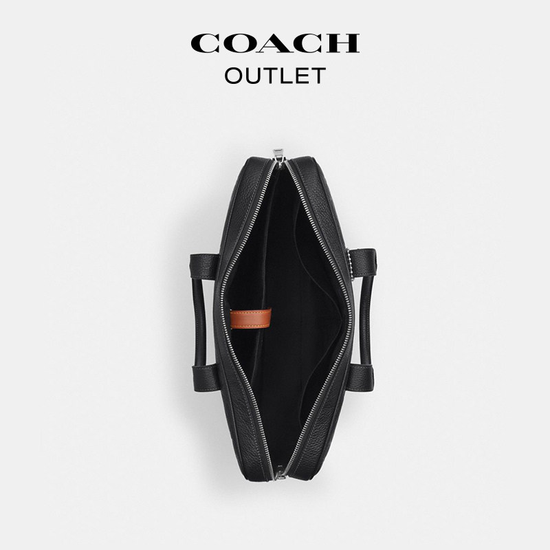 COACH/蔻驰奥莱男士黑色老花AUSTIN公文包斜挎包商务