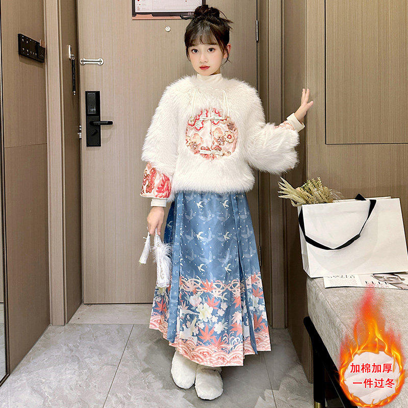 NEXT JANSO马面裙女童冬季加厚中国风儿童加绒夹棉仿皮草中式外套,淘宝优惠券,粉丝福利购,淘宝优惠卷