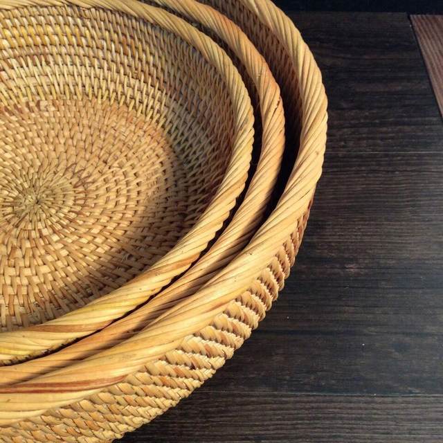 Rattan storage basket fruit basket rattan storage basket candy vegetable storage basket desktop household round three-piece set