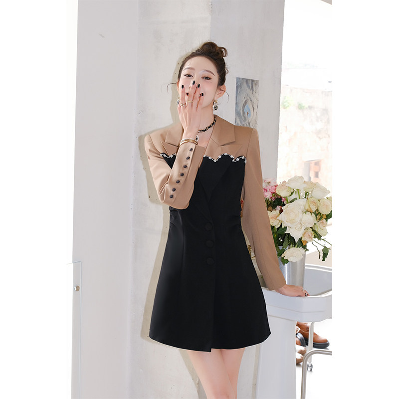 【折】MasionWester 2R秋冬新款卡拼黑收腰外套西装连衣裙,淘宝优惠券,粉丝福利购,淘宝优惠卷