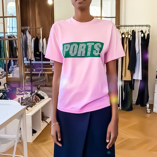【清货折】Ports1961宝姿走秀系列19春夏新款大logo字母粉色T恤女 - 图2