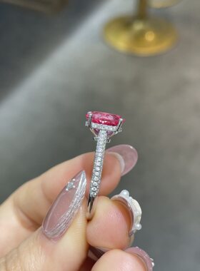 热卖经典椭圆3克拉8*10mm粉色蓝宝石S925银戒指女士订婚戒指