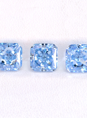 爆闪正方倒角冰花切浅冰蓝锆石 人造宝石CZ高碳钻裸石 首饰补钻石