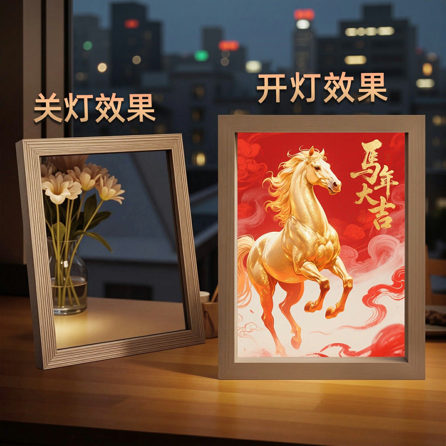 马年镜子灯光画2026春节相框装饰画摆件创意小夜灯送朋友新年礼物,淘宝优惠券,粉丝福利购,淘宝优惠卷