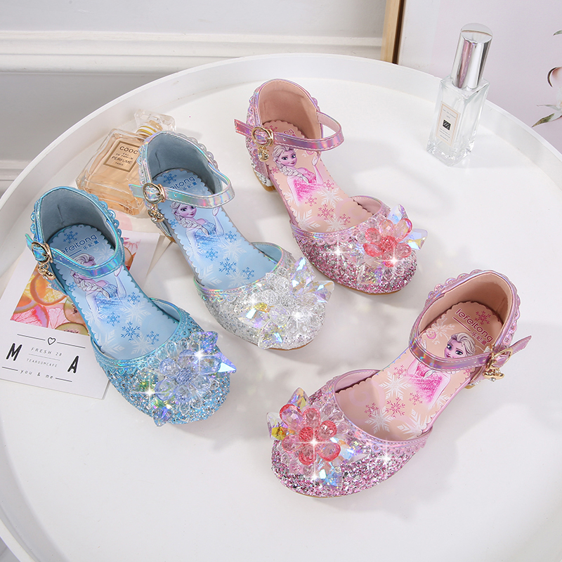 爱莎公主鞋女童凉鞋时尚水晶花鞋子2025年夏季新款儿童包头高跟鞋 - 图2