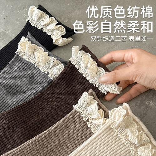日系复古花边堆堆袜子女春秋款2026新款爆款学院风春季百搭中筒袜 - 图2