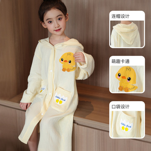 春夏儿童浴巾纯棉全纱布浴袍可穿裹式速干吸水男女孩游泳专用大中 - 图1