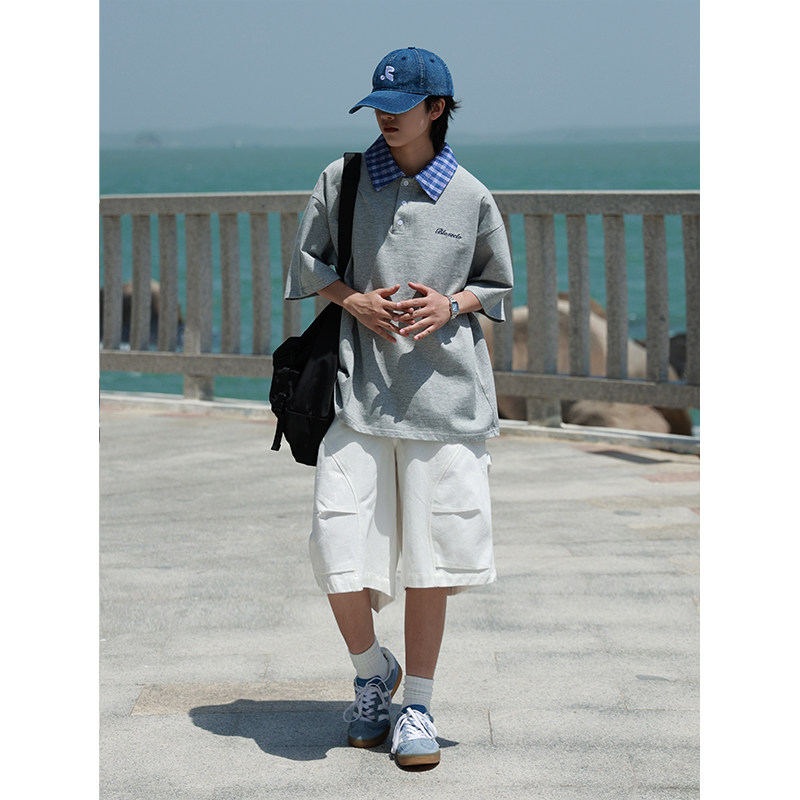 19otiwtt美式高街弧形拼接纯色休闲短裤男夏季情侣简约百搭七分裤,淘宝优惠券,粉丝福利购,淘宝优惠卷