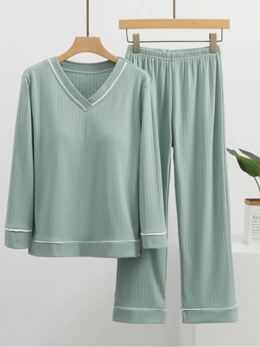 带胸垫纯棉睡衣女士春秋季长袖套头可外穿罩杯一体化家居服套装冬 - 图2