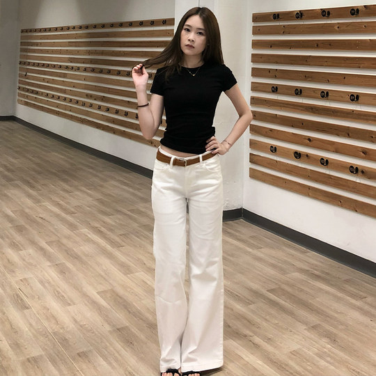 MYFC白色三防面料阔腿牛仔裤女2025小个子弹力高腰显瘦宽松直筒裤