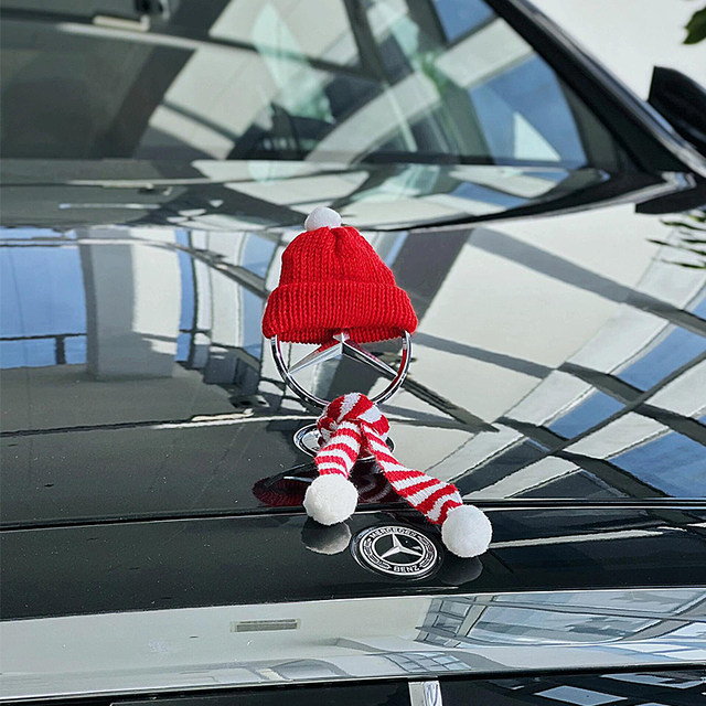 Mercedes-Benz car logo New Year's hat standing logo Little Red Riding Hood decoration New Year's hat scarf Spring Festival New Year's Day car decorations