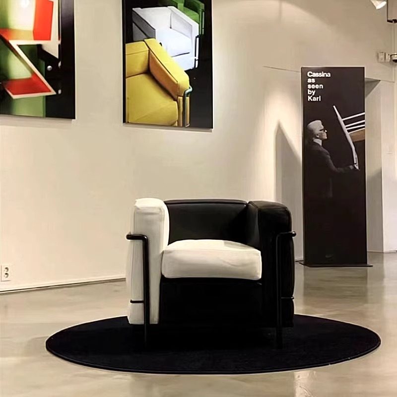 中古包豪沙发创意设计师单人沙发客厅真皮牛皮不锈钢LC2沙发椅 - 图3