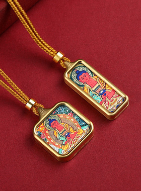 新款迷你小唐卡黄财神吊坠本命佛绿度母扎基拉姆藏式唐卡吊坠钛