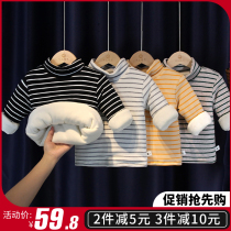 Baby beating undershirt winter plus suede thickened children pure cotton a class male and female half height collar striped baby with bottom blouse